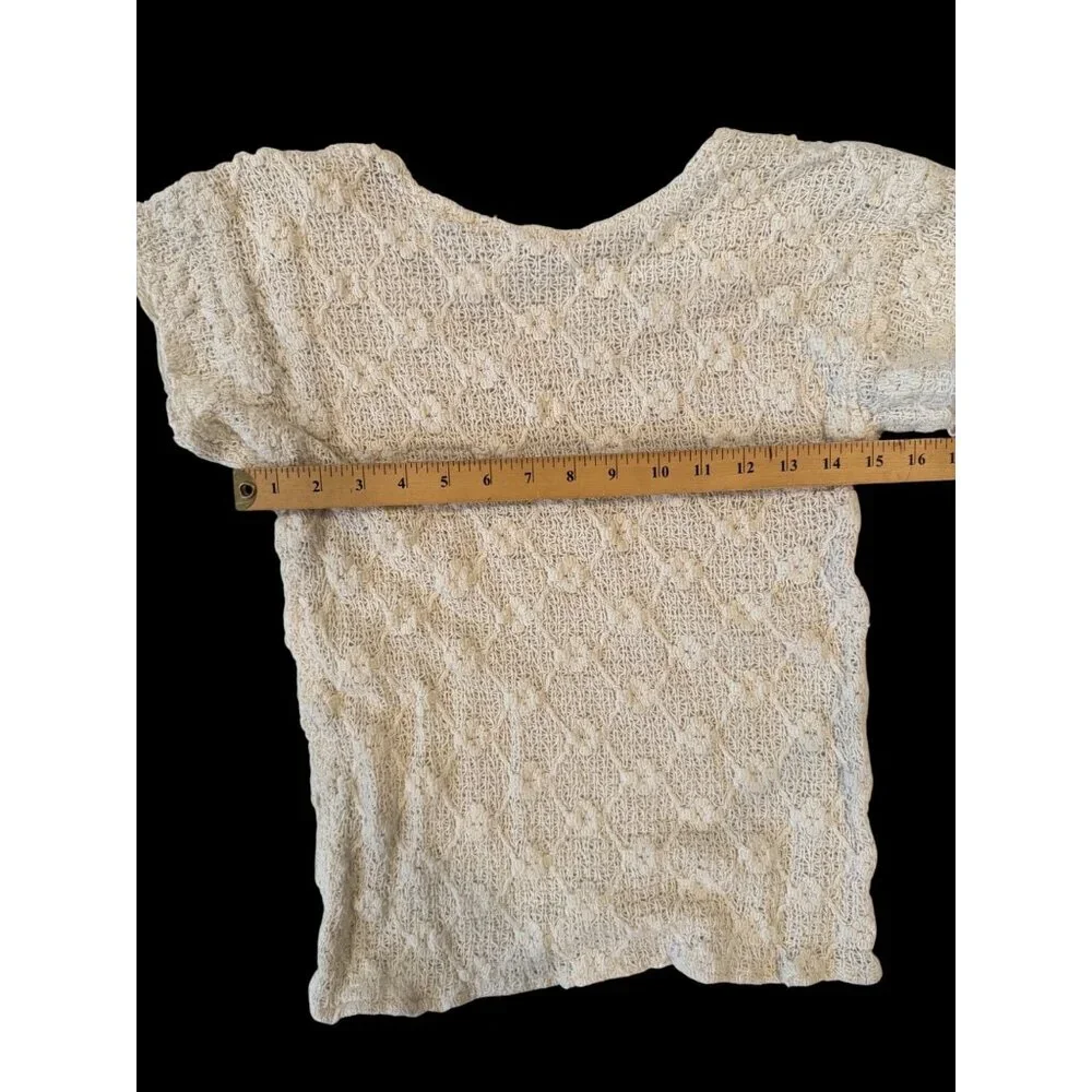 Vintage Ivory Short-Sleeve Top Knit Pattern Lightweight & Stretchy Size M - Picture 4 of 4